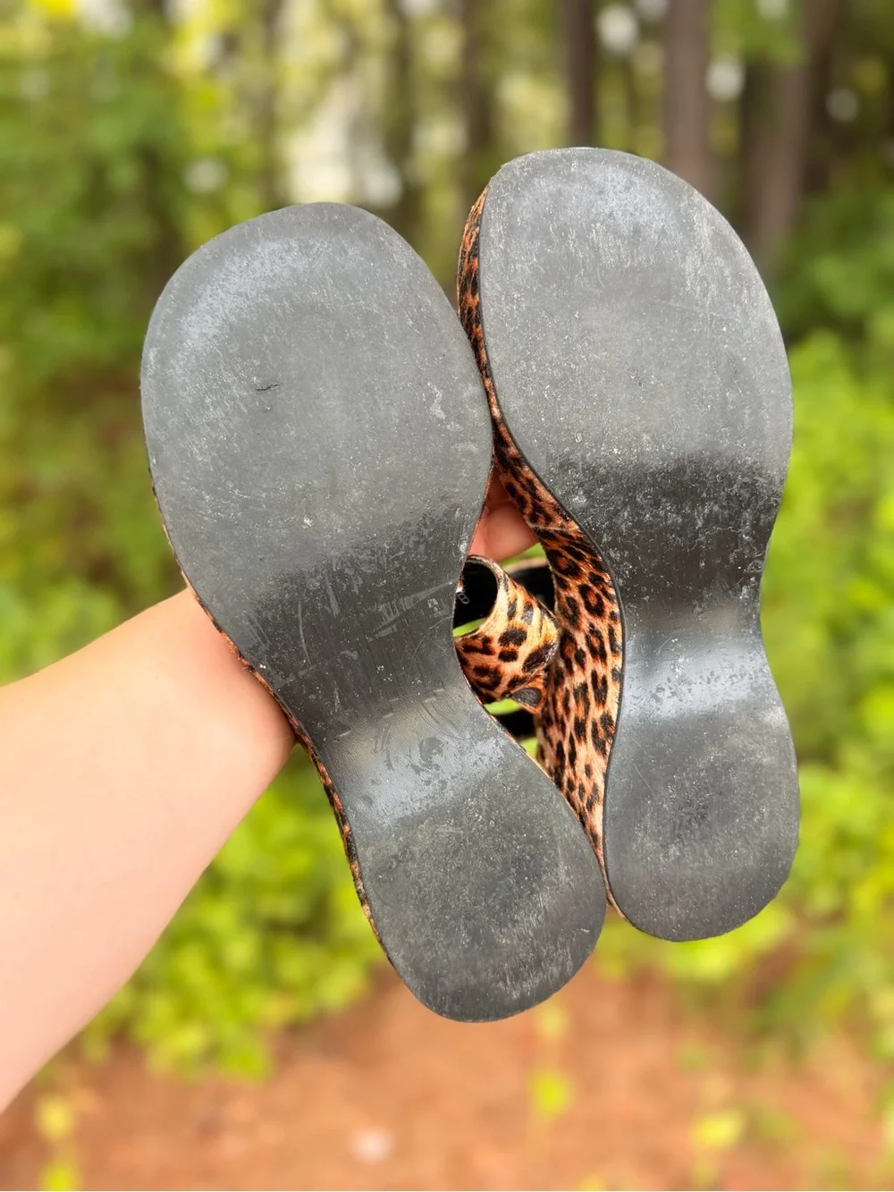 Y2K Not Bad Leopard Print Platform Wedge Strappy Ankle Strap Sandals Size 8M